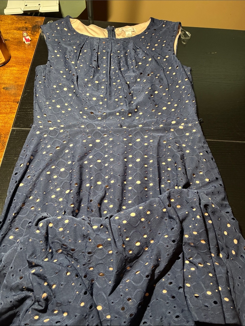 Sleeveless Navy Eyelet Fit-and-Flare Dress